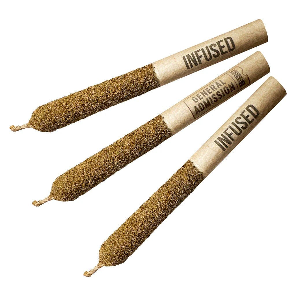 3-pack General Admission 60+ Super Potent Infused Pre-Rolls in branded packaging