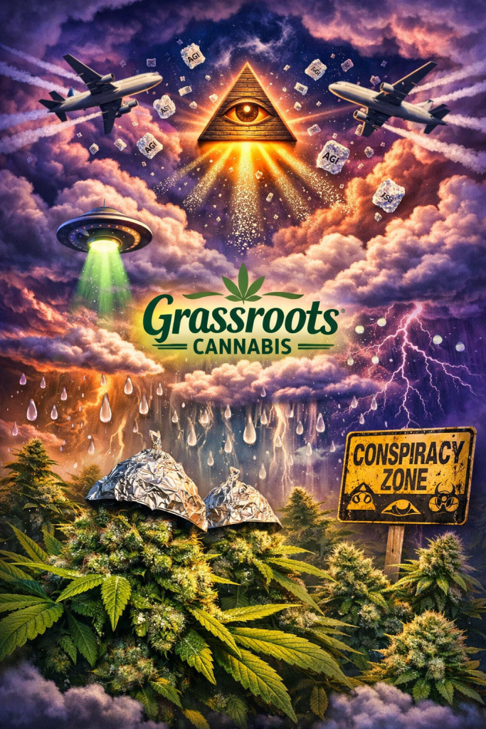Trippy clouds raining over cannabis buds at Grassroots Cannabis Windsor”

Tags: cannabis, weed, dispensary, Windsor, pre-rolls, flower, concentrates, vapes, Grassroots Cannabis, cloud seeding, conspiracy, chemtrails